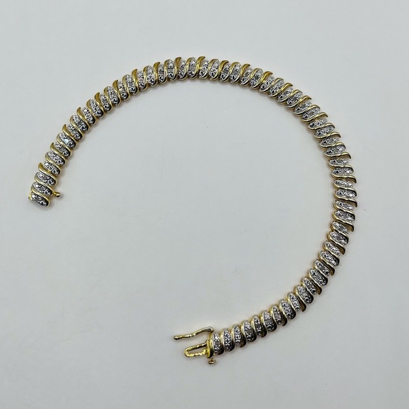 .50 CT Natural Diamond Gold Plated Wave link Bracelet - Picture 1 of 4